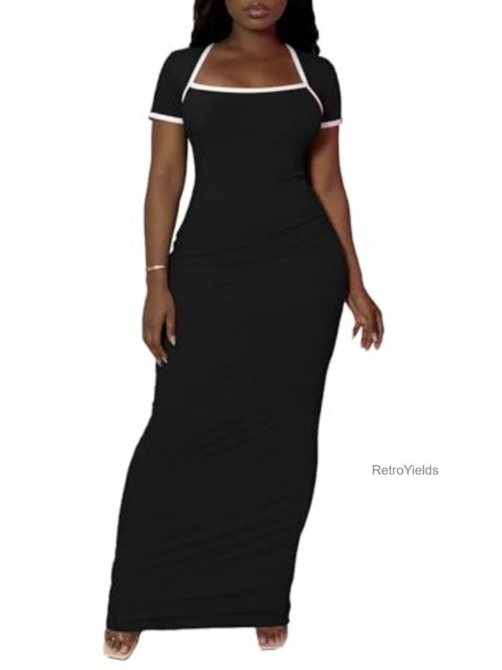 Women's Bodycon Halter Maxi Dress Short Sleeve Slim Fit